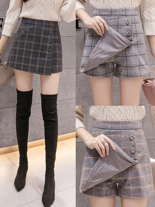 秋冬トレンド チェックスカート ミニスカート タイトスカート レディース フェミニン サイドボタン タータンチェック デート お出かけ デイリー Ptnym2253 Shop Suba
