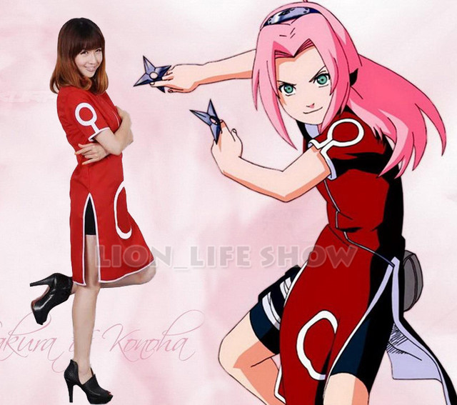 ナルトコスプレ春野さくら衣装トレンチファッション衣装女性赤いマント Cutekawaii