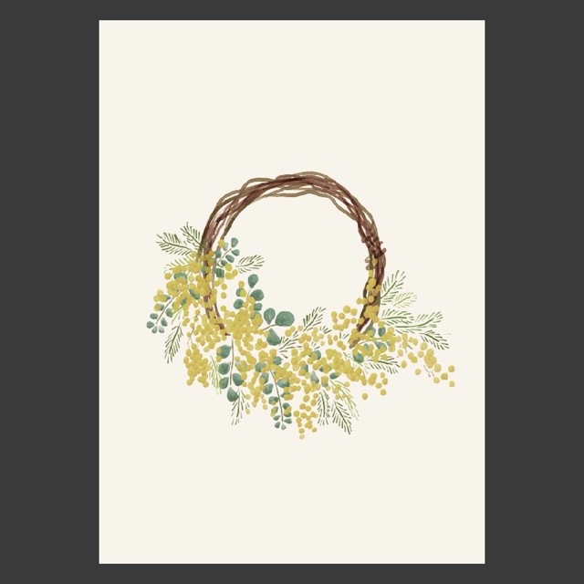 ミモザのリース I091 北欧ポスター ポスター屋さんismirai Home 北欧ポスターとインテリア雑貨のお店