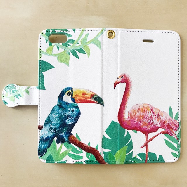南国鳥 フラミンゴとオニオオハシ手帳型スマホケース Iphone Android Living Art