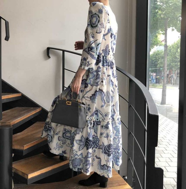 ワンピース 春夏 花柄 ブルー ロング 式典 同窓会 バカンス 可憐 清楚 レトロ 韓国 韓国 アパレル 雑貨 スマホケース レディースファッション専門店 Obolo