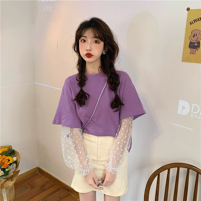 大人かわいい シースルー Tシャツ 花柄シフォン ガーリー ドッキング トップス デート 女子会 おしゃれ 韓国 Ptnym3668 Shop Suba