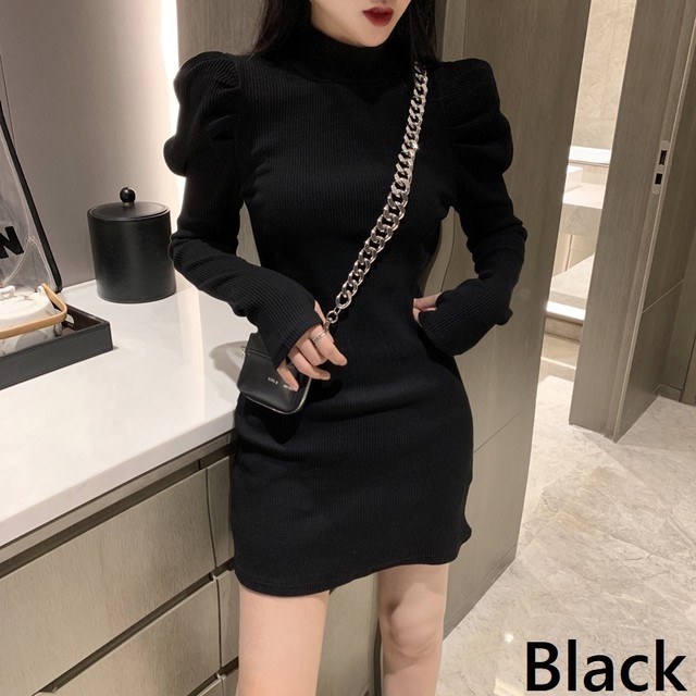 送料無料 2色 ワンピース 長袖ワンピース 長袖 パワーショルダー パワショル ミニワンピース ミニ丈 ショート丈 タイトワンピース タイト スリム フィット ハイネック くびれ セクシー 無地 シンプル 大人 上品 きれいめ エレガント デート お出かけ 春 秋 グレー