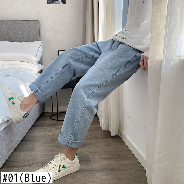 Lappsterメンズヴィンテージkpopライトブルージーンズメンズストリートルーズハーレムパンツ男性特大ウエストデニムパンツ ビンテージ Lappster公式ストア Efect