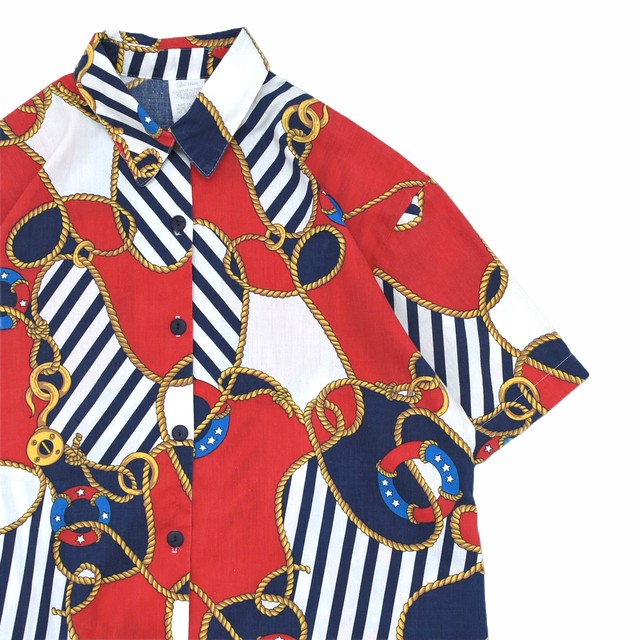 80〜90's Luxury marine full pattarn shirt Made in USA