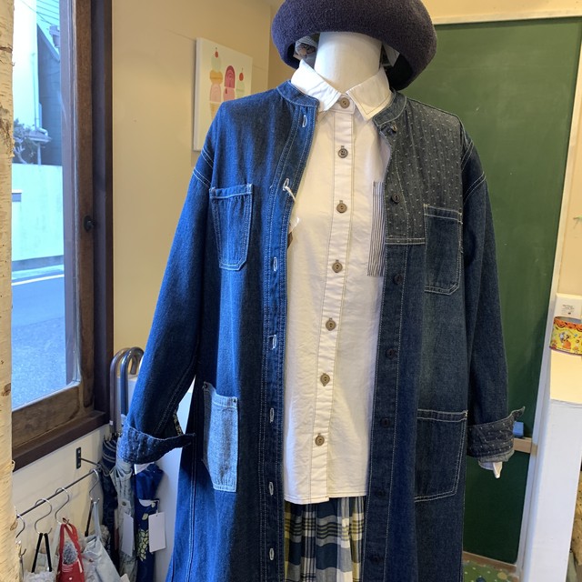 スラブデニム リメイク風スタンドカラーワンピース Nanea ナネア Ss2door