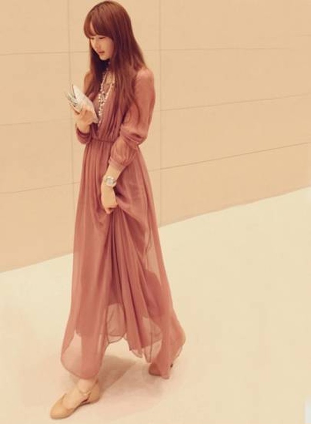 送料無料 シフォンワンピース 長袖 ピンク ロングドレス ドレープ パーティ 二次会 結婚式 女子会 ドレス ワンピース専門店 Lady S Labo Dress レースプチプラパーティー結婚式二次会ファッション体系カバー