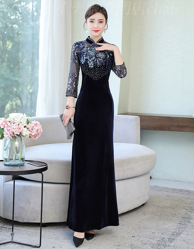 想像を超えての チャイナドレス ワンピース レース マキシ丈 ロング 七分袖 チャイナ服 普段着 舞台 衣装 民族 中国風 Zl181 限定品 Diquinsa Com Mx