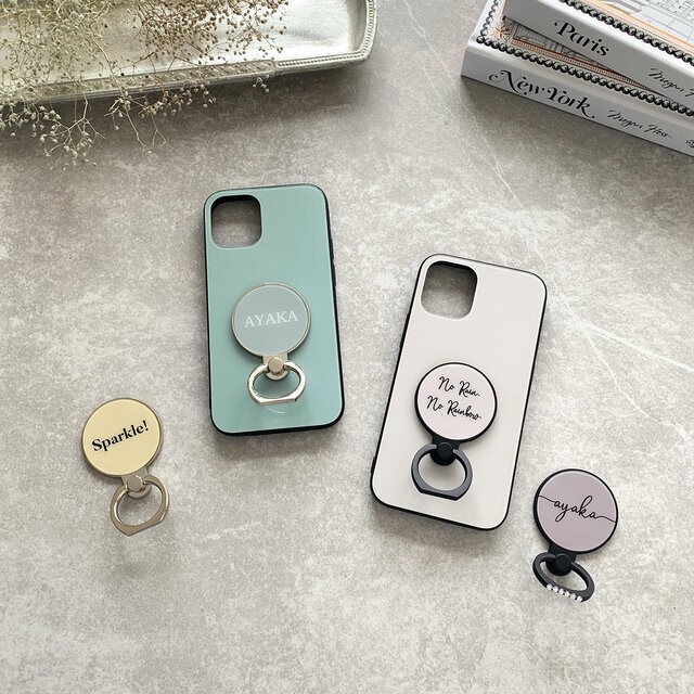 シンプルカラースマホリング バンカーリング スマホ落下防止 スワロフスキー ラインストーン オーダーメイド 名入れ Babyselect