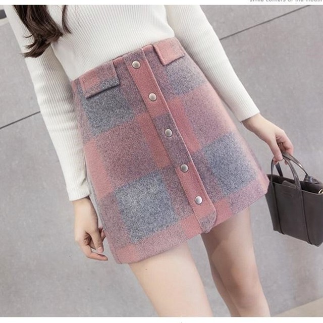 ウールスカート タイトスカート 台形スカート 台形ミニスカート ミニスカート チェック柄スカート レディース スカート ショート丈 チェック柄 ウール 清楚 ガーリー フェミニン シンプル レトロ ヴィンテージ風 韓国 オルチャン 韓国ファッション 新作 秋冬 秋 冬