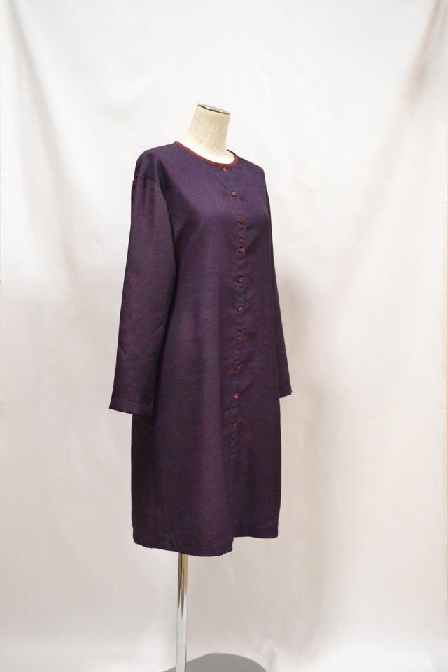 唐草模様シャツワンピース ネイビー ボルドー ロングシャツ 着物リメイク ２営業日以内発送 国内送料無料 1910d11 椿屋 Kimono Dress