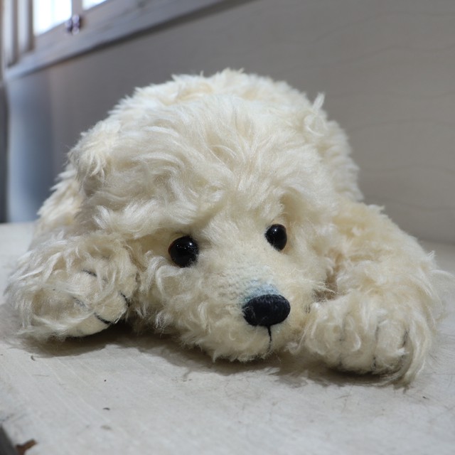 くったり寝そべり白くまちゃん ぬいぐるみ ビーズクッション 抱きまくら テディベア グラスアイ 古着屋 Sputonic