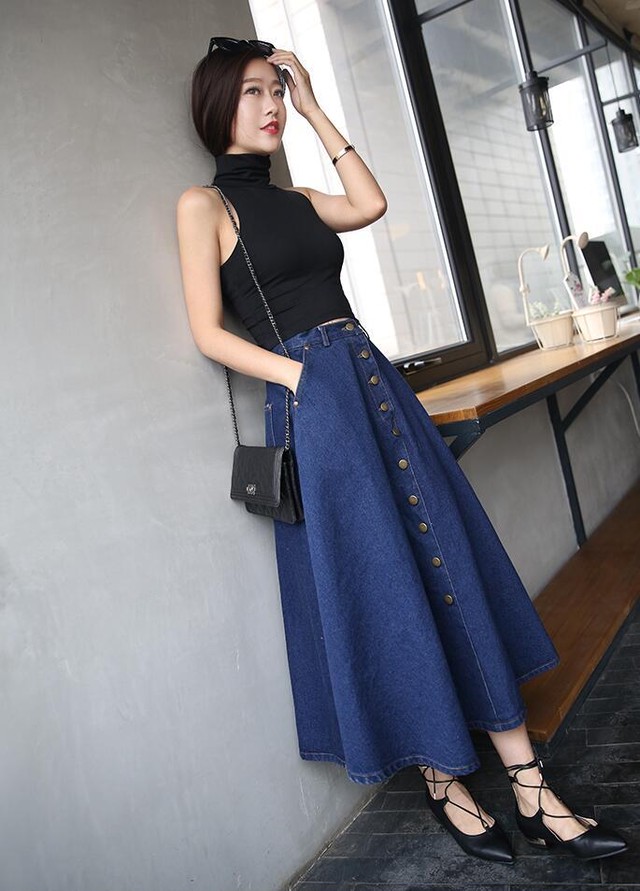 人気デニムv Ali B024 レディースマキシスカートデニムシック Dream Heart