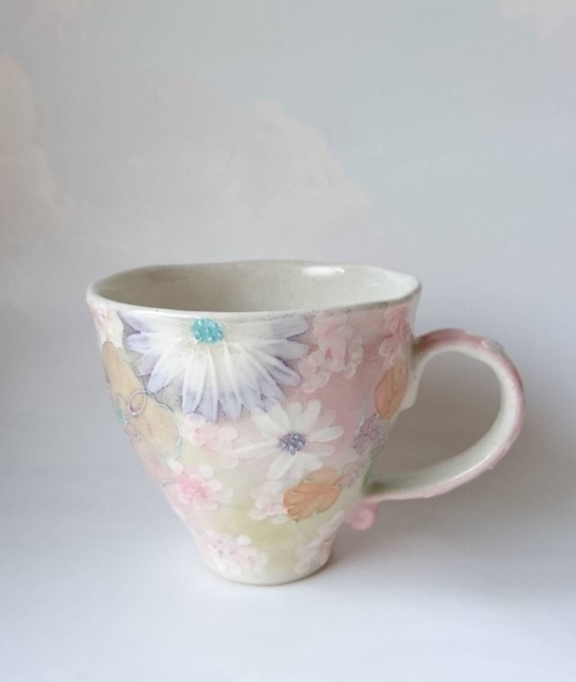 廃番品 工房ゆずりは マグカップ 優しいピンクの花柄がとても可愛いです 一珍小花紋 Gift Style 工房ゆずりは専門ショップ