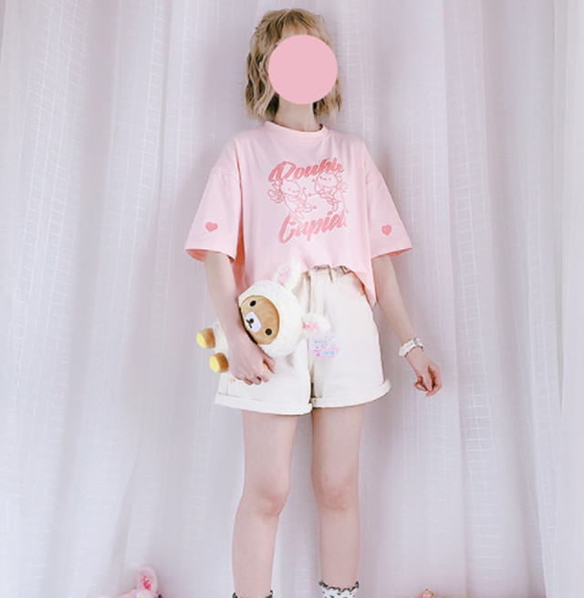 トップス Tシャツ ピンク ラブリー ラフ ルーズ オーバーサイズ ゆるかわ 病みかわいい ゆめかわいい キュート 大人かわいい きれいめ エレガント フェミニン カジュアル デイリー お出かけ Z99 Top Mode