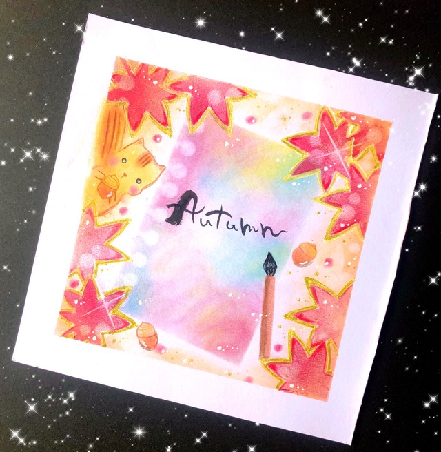 動画セット ハッピーオータムテンプレート 秋のお散歩 リスのパステルアート 描き方動画のセット 幸せを呼ぶパステル筆文字アート Send A Love