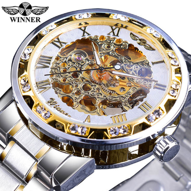3色展開 T Winner 海外高級ブランド 手巻き 機械式 スケルトン メンズ 腕時計 ステンレス性 ルミナスハンズ レトロ Happy Hobby あなたのベストが見つかるお店