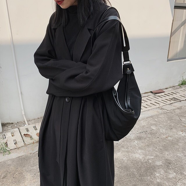 ロングコート 黒 ロングコート 韓国 超ロングコート 超ロングコート レディース オーバーサイズコート モードファッション モード系 大人カジュアル 黒 コート 秋 冬 G1673 Mhf Clothes