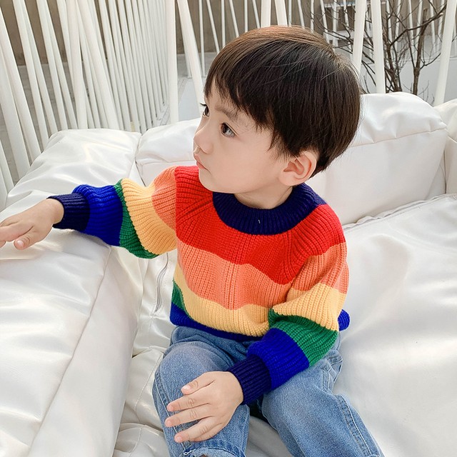 男の子 カラフル レインボー ニット セーター 春 秋 冬 おしゃれ Dyh海外子供用品