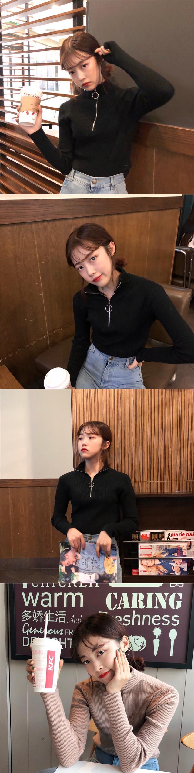 送料無料 タートルネック秋リングジッパー女性スリムニットセーター冬長袖ファッションins無地大きなコードセーターs Xl ロング オータム 秋物 ウィンター 冬物 指輪 ソリッドカラー Ar Mermaid Heliom