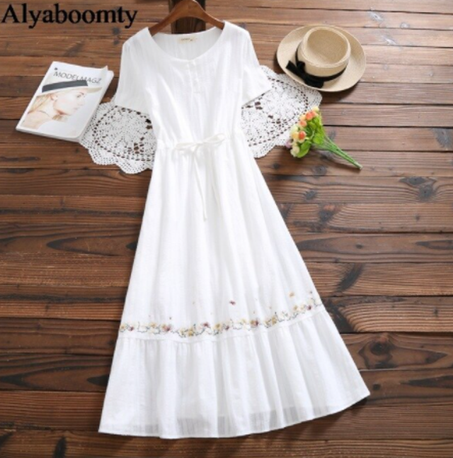 森ガール ワンピース 白 レースアップ 夏 フリル ミモレ丈 半袖 ホワイト Cinderella Story