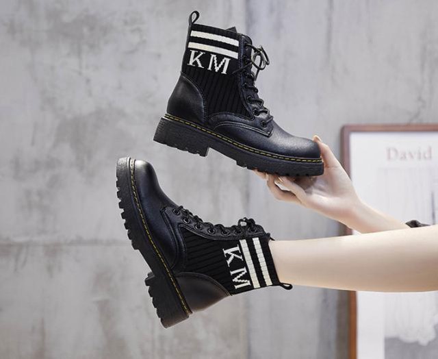 新作 秋冬 レディース マーチン ニート ブーツ かわいい 滑り止め 韓国 ファッション ブラック B I J