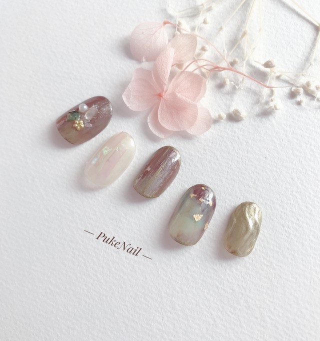 Pukeネイル発送無料 No 263 ニュアンスモカ ホログラム メタリック大人気 ジェイルネイルチップ ネイルチップ つけ爪 購入ならpuke Nail