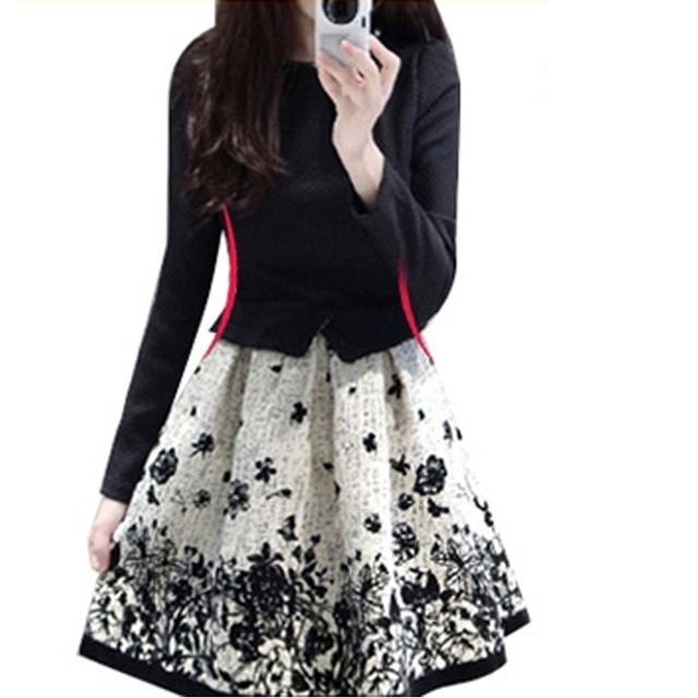 モノカラー ツーピース セットアップ ワンピース 無地 花柄 秋冬 長袖 レディース カジュアル シンプル 可愛い おでかけ デート 女子会 フェイクレイヤード フレア ウッディーベース1号店