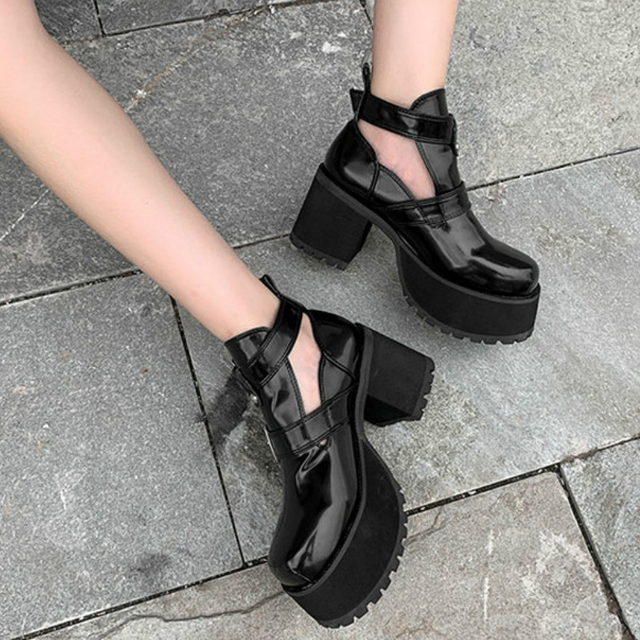 予約販売 新作 レディース レザー 厚底 チャンキーヒール パンプス サンダル 海外インポート Shoes Chou シューズシュー