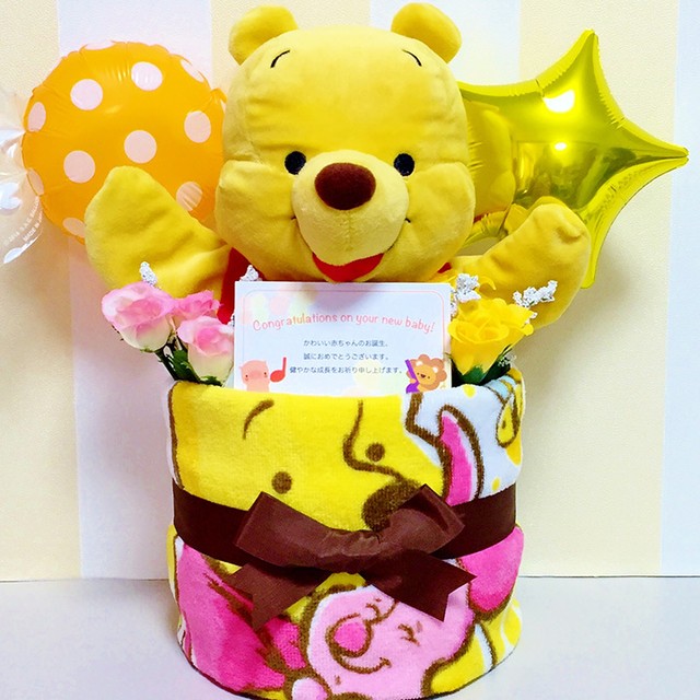 出産祝いに大人気 くまのプーさんのパペット付き 豪華おむつケーキ Poo5001 おむつケーキ 出産祝いのkanonbaby S