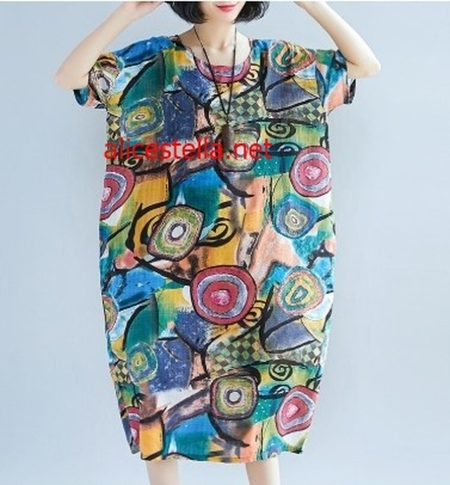 綿 ヴィンテージ 花 女性 カジュアル ルーズ ロング 夏 ビーチ エレガント ワンピース 韓国 韓国ファッション Lb Alicestella