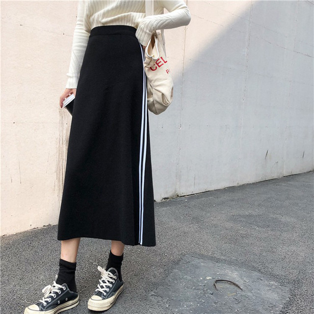 ミモレ丈 スカート カジュアル スポーツ スポーツカジュアル ニットスカート ニット 縦ライン シンプル 楽ちんコーデ ママファッション ママコーデ Mh0658 Valentina210