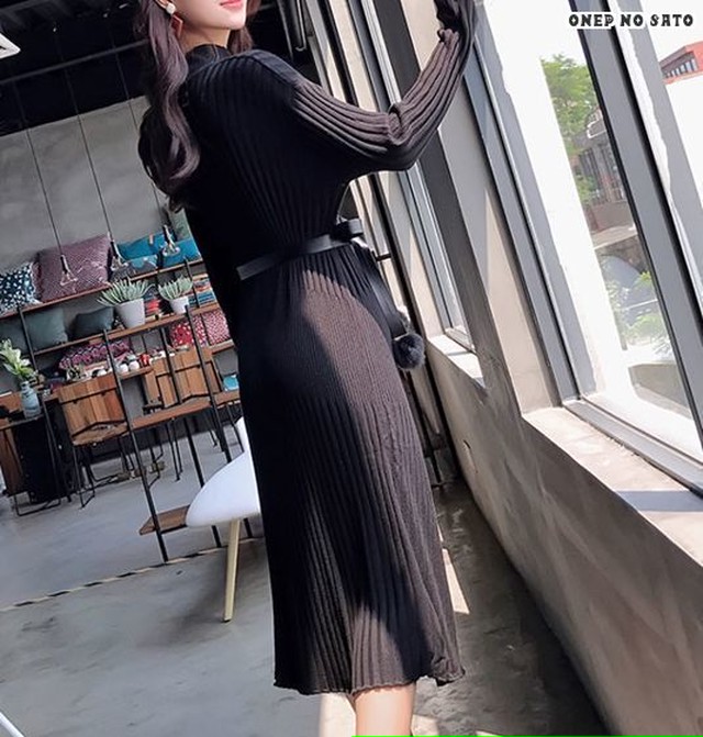 ロング丈 長袖 ワンピース ドレス タートルネック 無地 レディース ニット スリット セクシー マキシ丈ワンピース 秋冬 Jm9098 ワンピの里