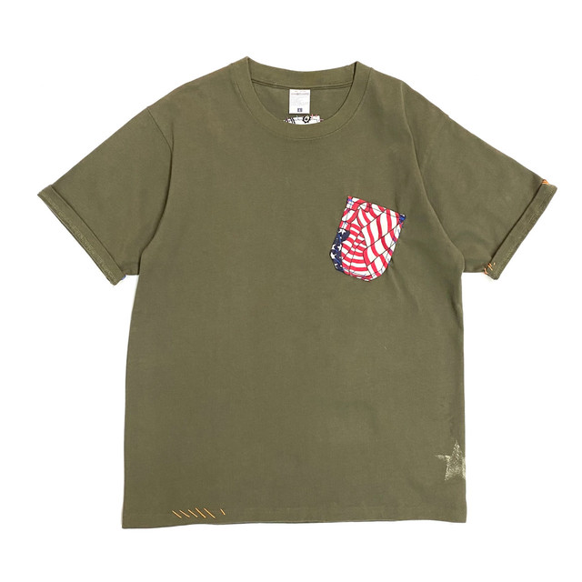 Days デイズ 刺繍ペイントスターtシャツ アメリカポケット ユニセックス 男女 ハンドメイド 一点もの リメイク 綿 コットン カラフル カーキ Lサイズ 001 0010 Angelus