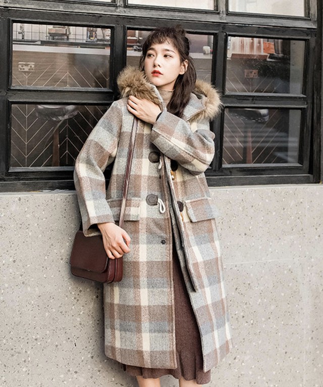 ダッフルコート ウール チェック柄 アウター 秋冬 レディース 服