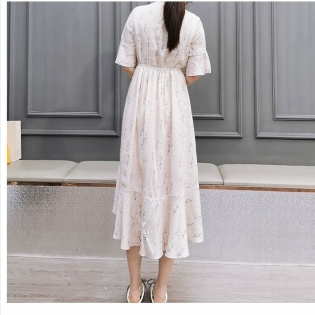 夏服 レディース シフォン ワンピース チャイナ 服 風 花柄 夏服 レディース ワンピース チュール レイヤード スカート ミドル丈 半袖 ゆ Basecamp49