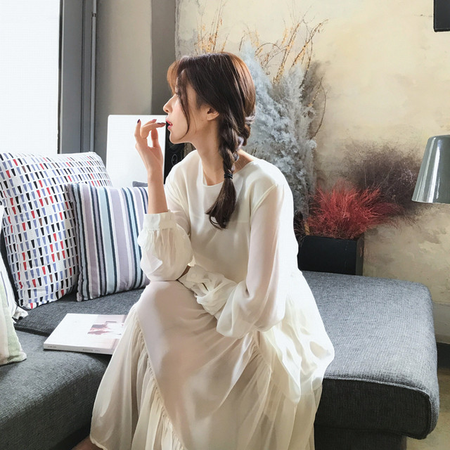 マキシ丈ワンピース 清楚系 マキシ丈 シフォン フレアワンピース レディース 冬 春 ロング 可愛い 大人 フェミニン 上品 シャツワンピ ノーカラー 長袖 体型カバー Officewalaa オフィスワラア レディースファッション スタイル