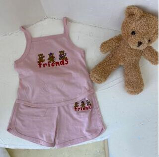 キッズ ベビー くまちゃんセットアップ 韓国子供服 夏物 男女兼用 キャミソール タンクトップ ショートパンツ Syanu Shop子供服 韓国子供服 韓国ベビー服 キッズベビー