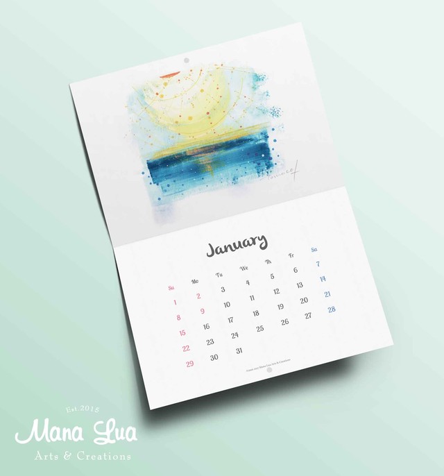 17カレンダー 見開きa3サイズ 送料込み Mana Lua Arts Creations