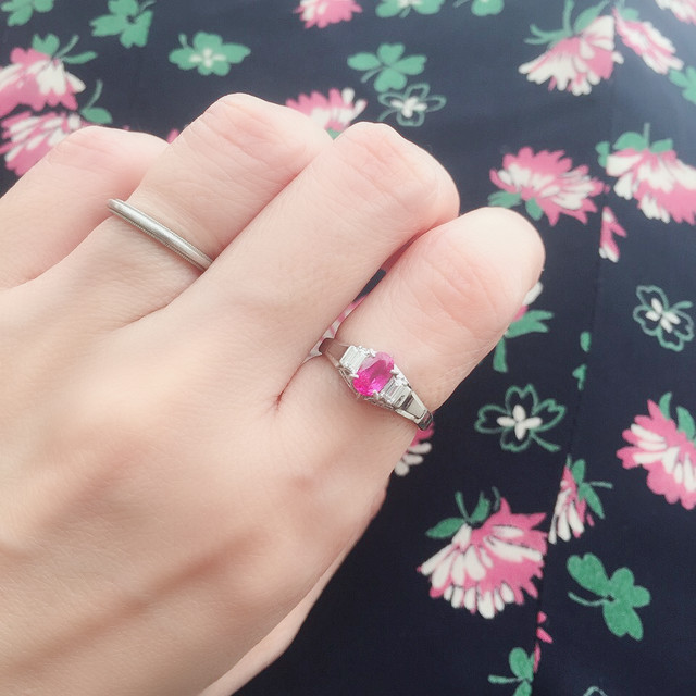 P M900 乙女な天然ルビーとダイヤモンド ヴィンテージリング アンティークリング はしばみ アンティーク ヴィンテージ