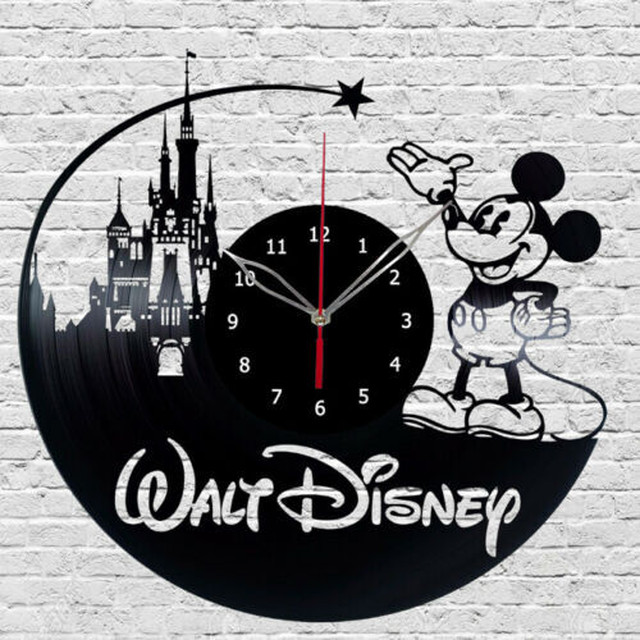 30cm レコード盤 壁掛け時計 ウォルト ディズニー Walt Disney ミッキー シンデレラ城 エコ インテリア ディスプレイ アート 輸入雑貨 Hachinohe Base 1518