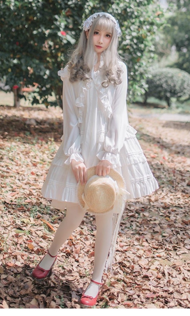 ロリータ ジャンパースカート ワンピース お嬢様風 ロリータ風ファッション ホワイト Gl 30 Benectgoth
