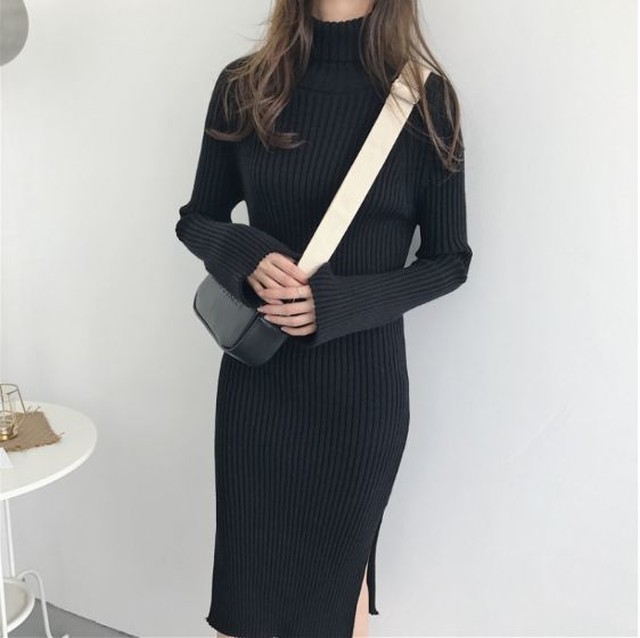 即納 人気 ニットワンピース リブニット ひざ丈 タートルネック 長袖 ベルスリーブ Iライン あったか きれいめ 大人可愛い デート Ms Tb 0916 Meish Store メイッシュストア レディースアパレル ノーブランド プチプラファッション