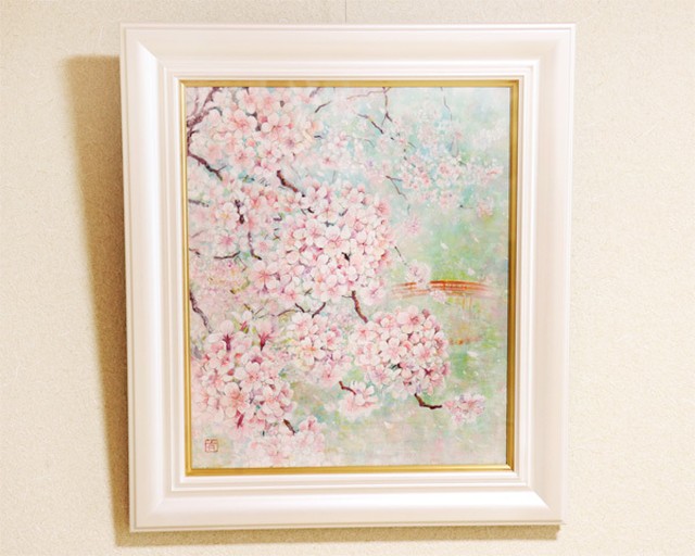 零れ桜 日本画8号 額付き Inayuka Art