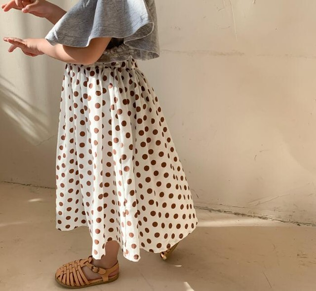 トレンドアイテム 水玉ロングスカート 21年春夏新作 子供服 子供スカート キッズ 韓国子供服 水玉 ロングスカート 女の子 80 130 こどもふくririmi