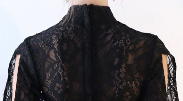 一部即納 総レース ハイネック スリットショルダー リボンマーク ワンピース ドレス お呼ばれ 発表会 衣装 537 Dressy Lily ドレッシーリリー プチプラドレスワンピース専門店