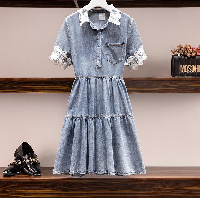 大きいサイズ レディース レース デニムワンピース 襟付き 半袖 春夏 S 大きいサイズ 送料無料 レディース通販店 ｋｅｃｃｈi 静岡 Base売り場
