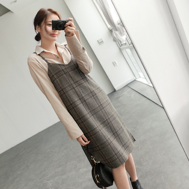 春用 韓国風ワンピース ロングスタイル サスペンダースカート Snazzy