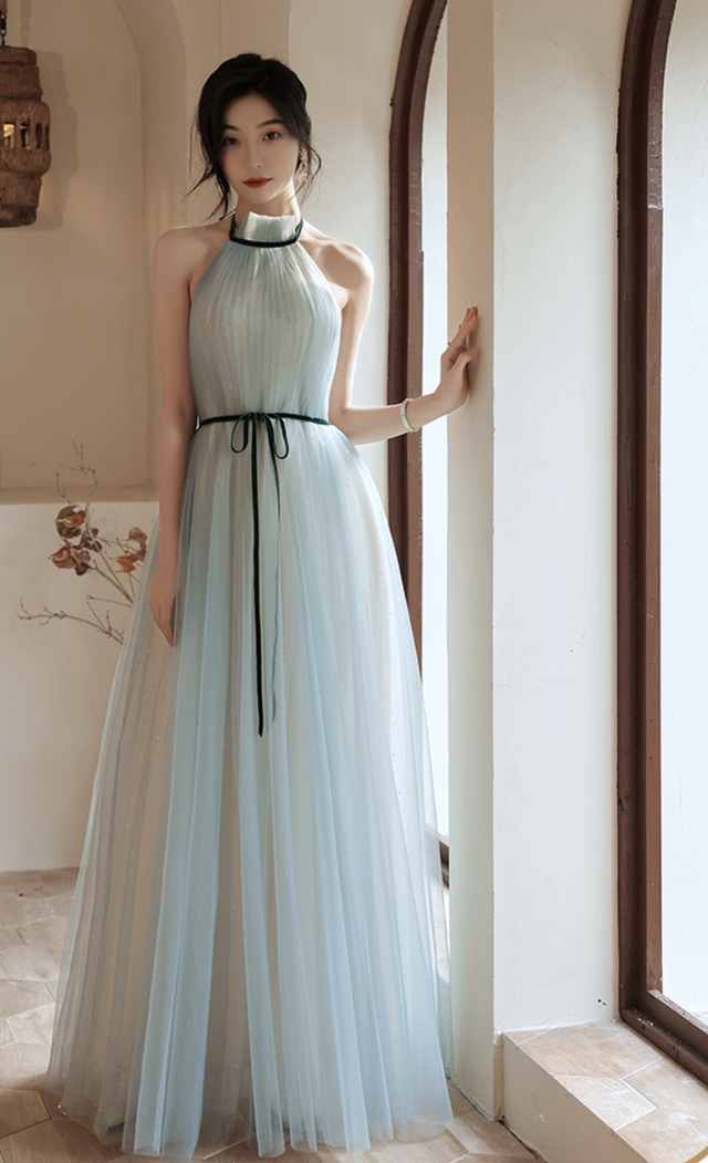 ライトブルー ロングドレス メッシュ パーティードレス Tm0192 パーティードレス通販専門店 Clasio