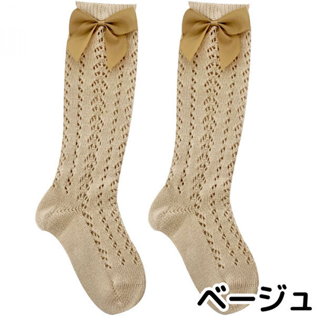 靴下 子供 リボン レース ハイソックス キッズ ソックス 女の子 セミフォーマル Sox060 Humming K